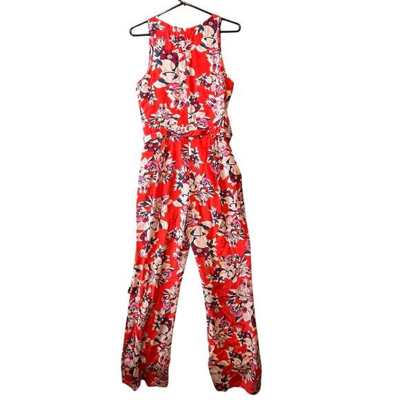 Yumi Kim Silk Red Floral Belted Jumpsuit Size Small Summer Coastal Fun - Picture 8 of 8